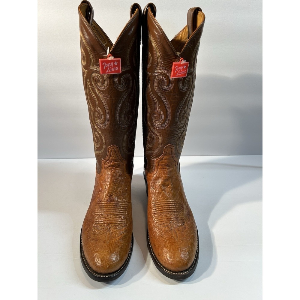 Tony Lama 8437 Smooth Ostrich Brown Cowboy Western Boots Mens 7 D New With Tags